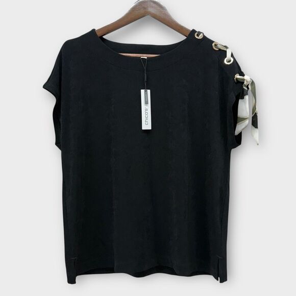 Chicos Travelers Slinky Shoulder Scarf Tie Top Size XL (3) Career Modest Event - Picture 2 of 9